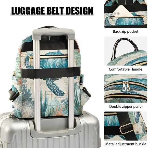 Women Mini Travel Backpack Sea Turtle Pattern Lightweight Shoulder Daypack